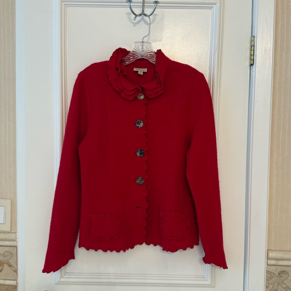 Venario Red Ruffled Collar Jacket